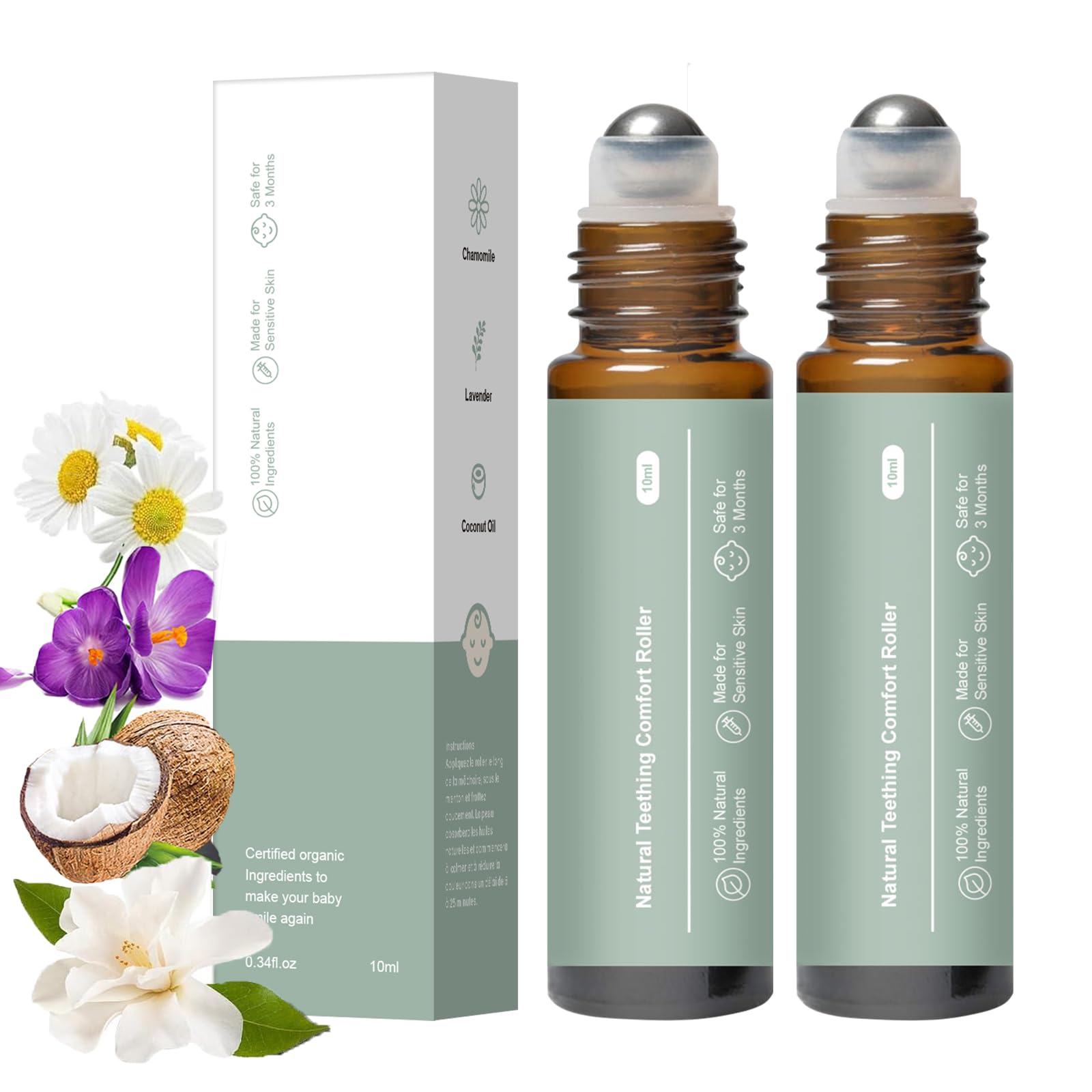 ZL7QHSE teething roller bottle front view for on-the-go soothing.