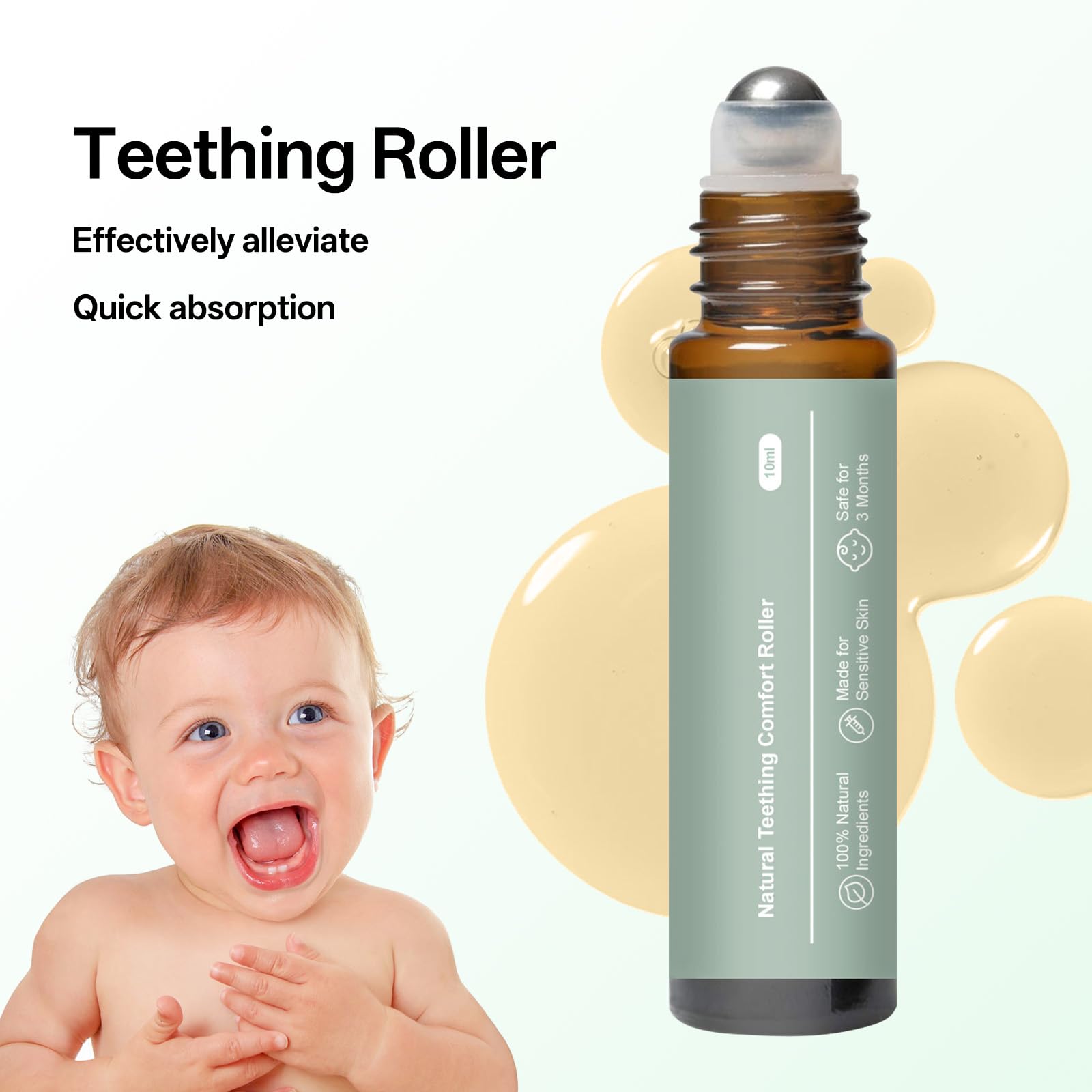 ZL7QHSE teething roller applied along jawline showing quick absorption.