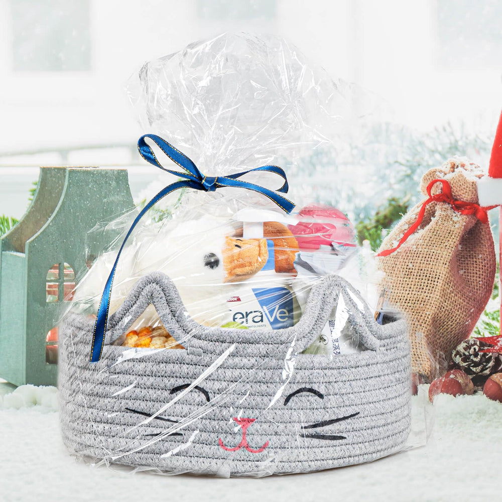 ZLG Small Cat Storage rope basket close-up shows soft cotton texture for safe toy storage.