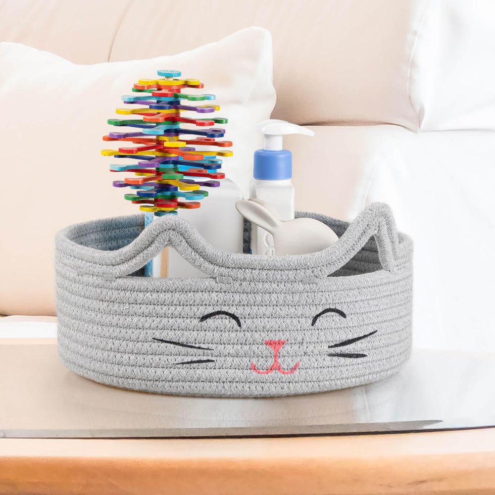 ZLG Small Cat Storage washable cotton rope basket for easy cleaning.