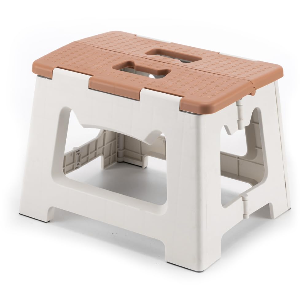 ZLMHYYM 9-inch folding step stool in khaki for easy kitchen reach.