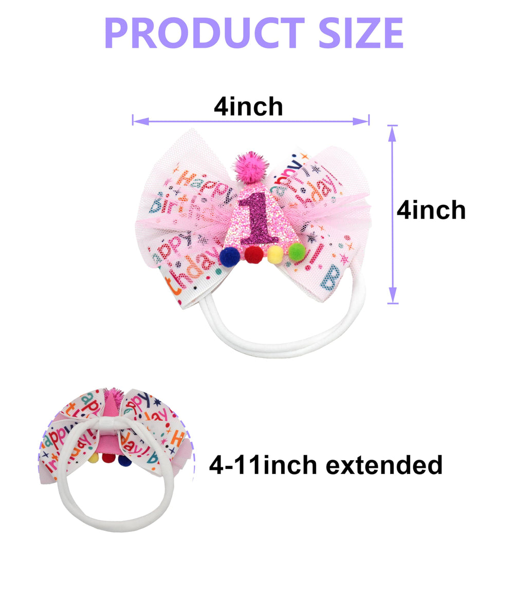 Zlwse birthday bow on a soft nylon band for secure wear.