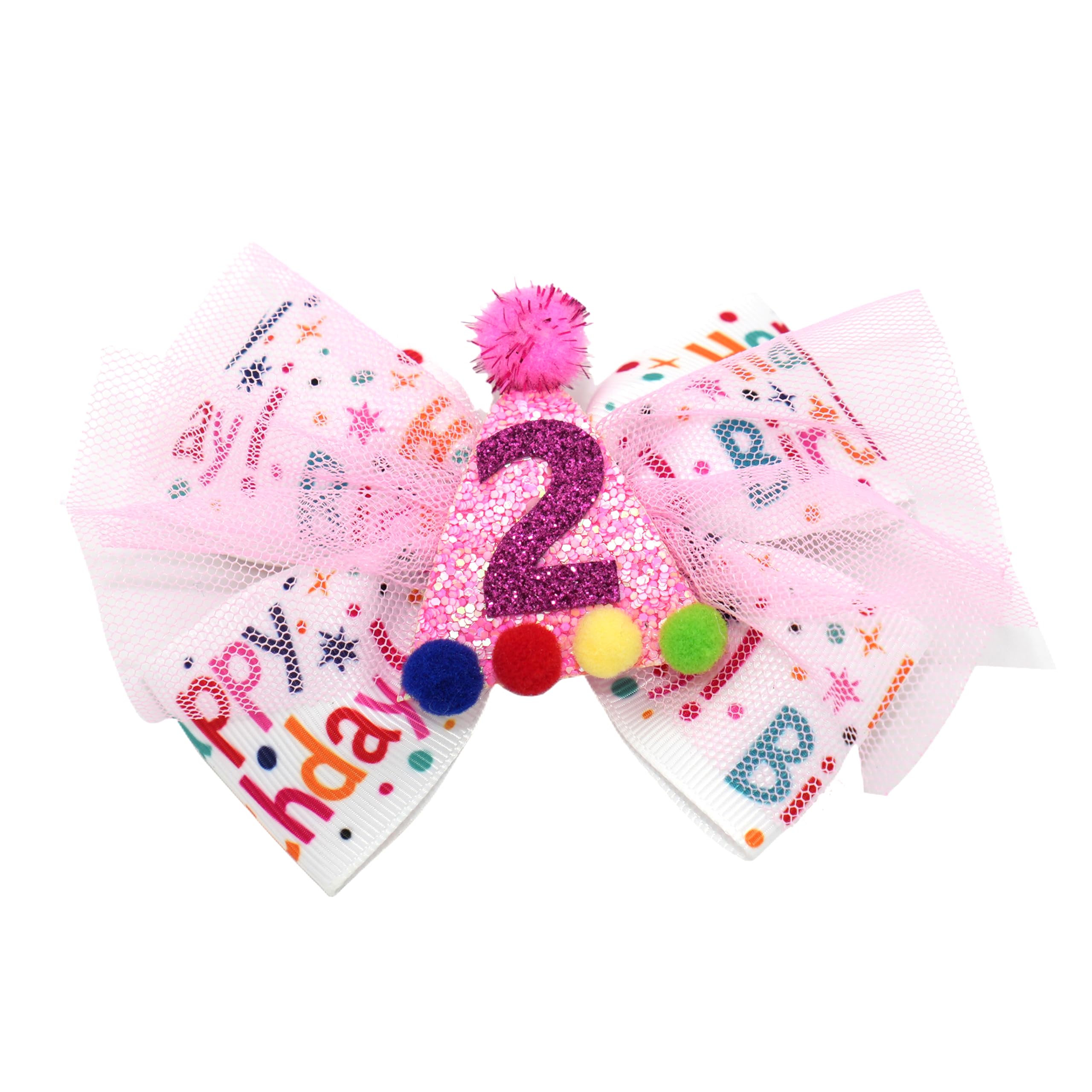 Zlwse birthday hair bow in pink confetti glitter for festive photos.