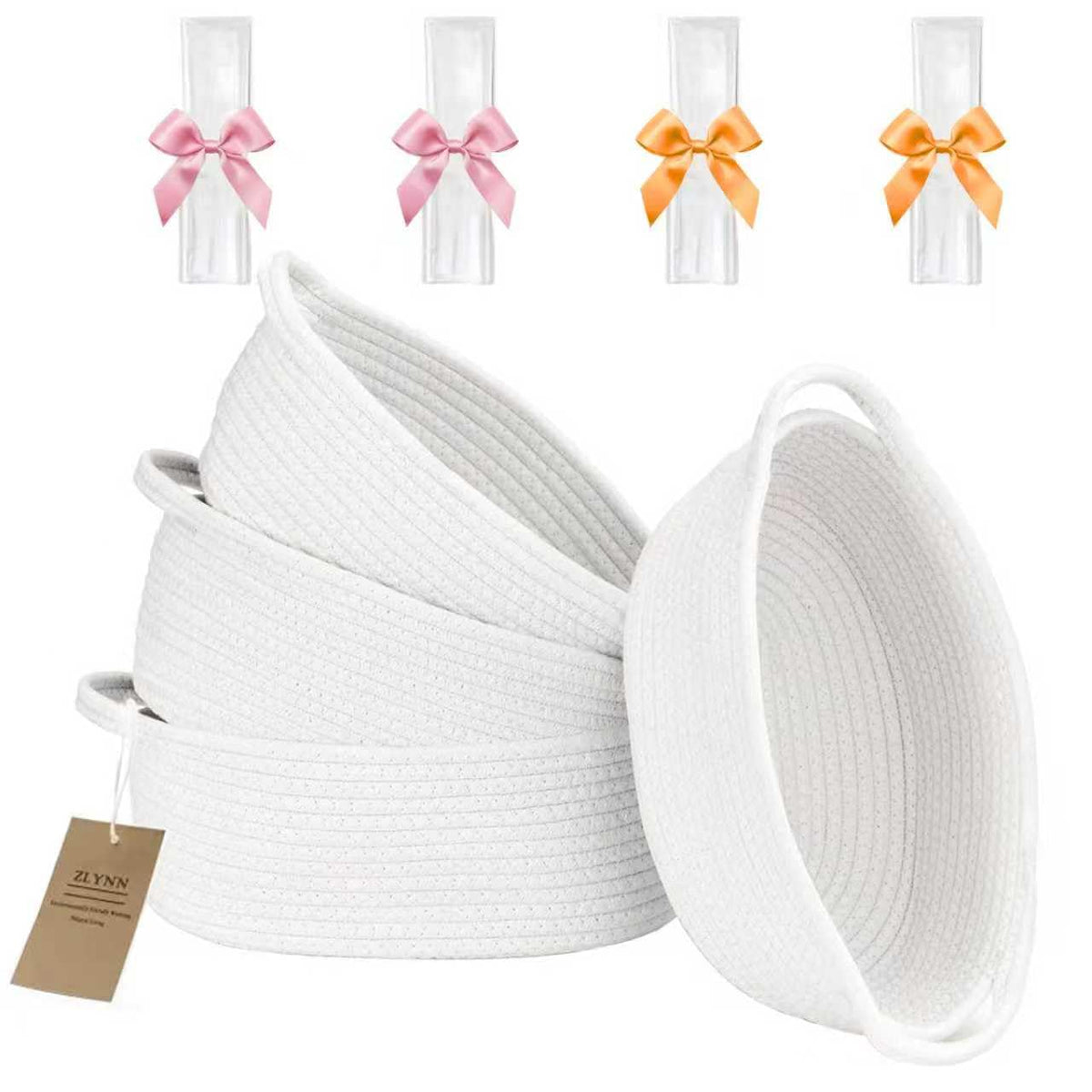 ZLYNN 4-piece woven baskets set with durable cotton rope for home organization