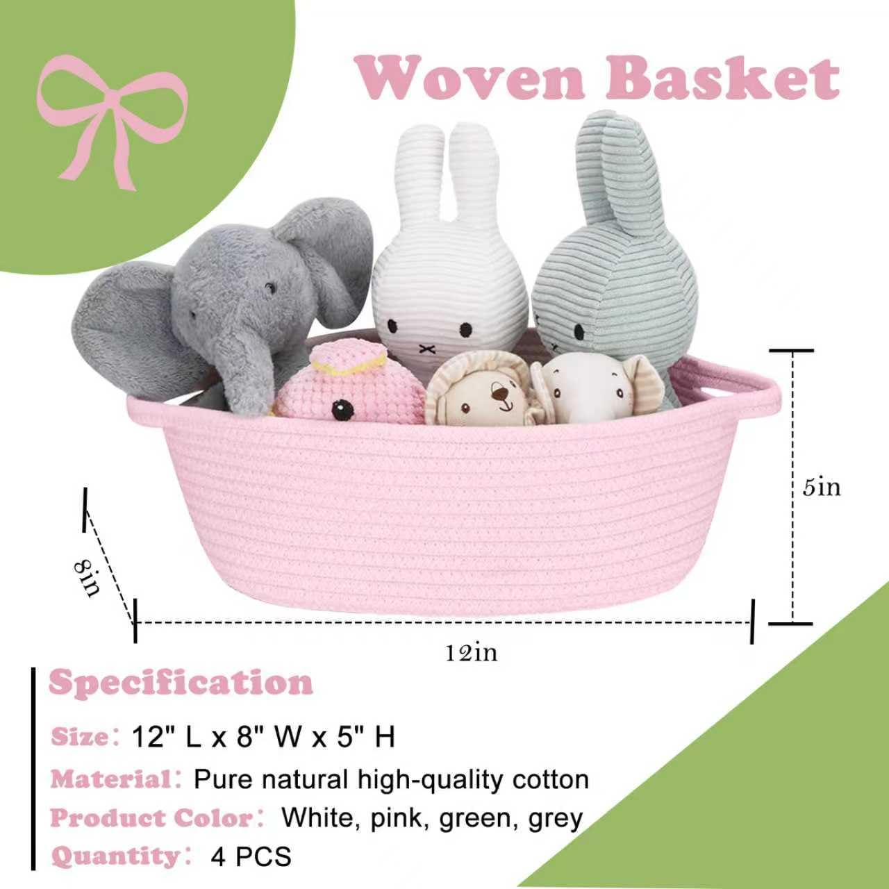 ZLYNN baby-room storage baskets in natural cotton rope for nursery organization