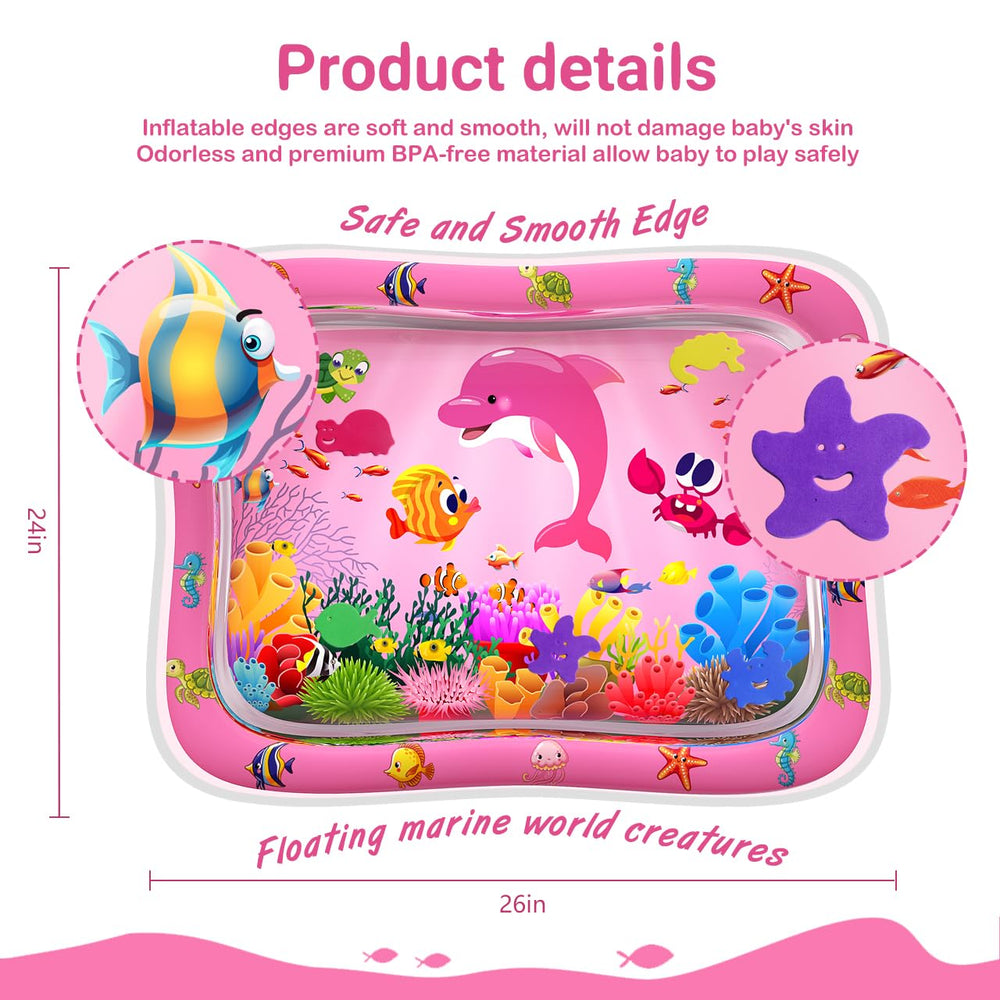 ZMLM pink water mat 26x24 inches supports tummy time exploration.