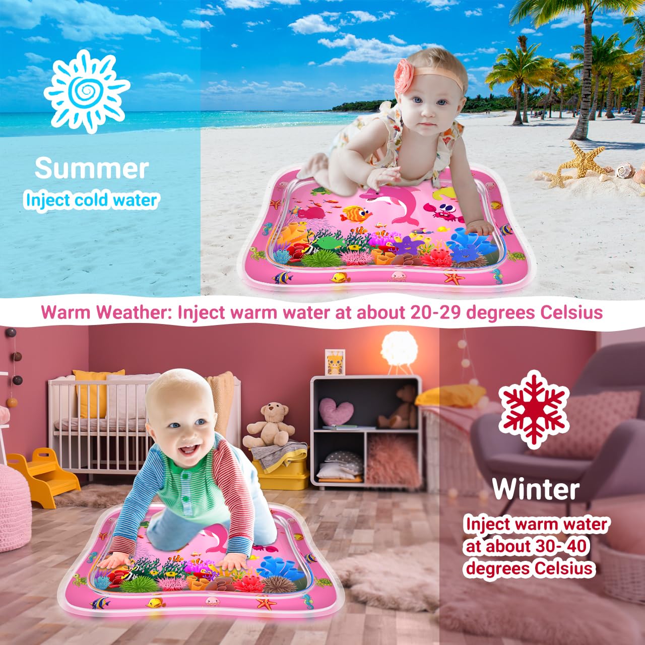 ZMLM pink water mat folds compactly for travel and storage.