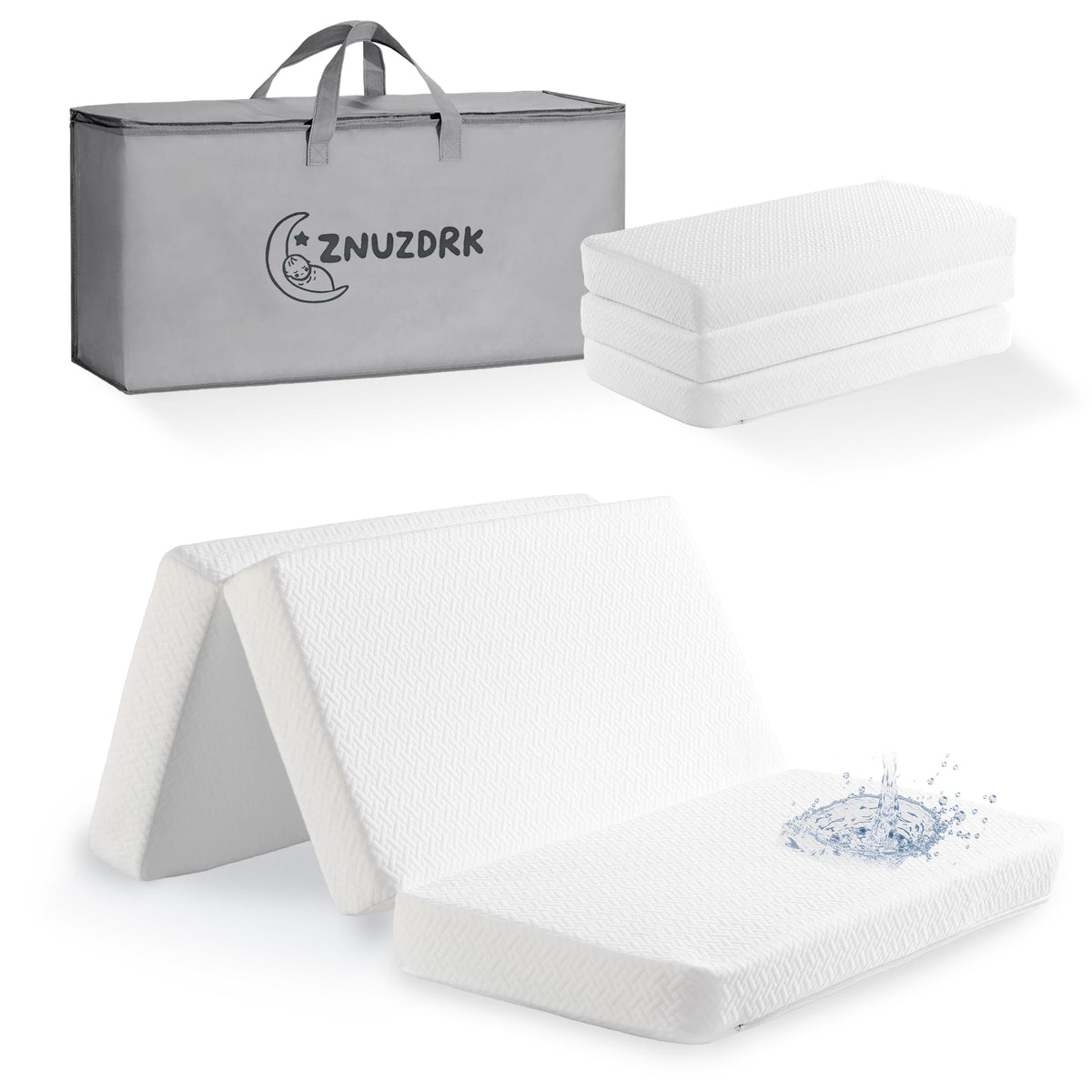 ZNUZDRK Pack and Play Mattress 38x26 folded for travel in a compact portable bag