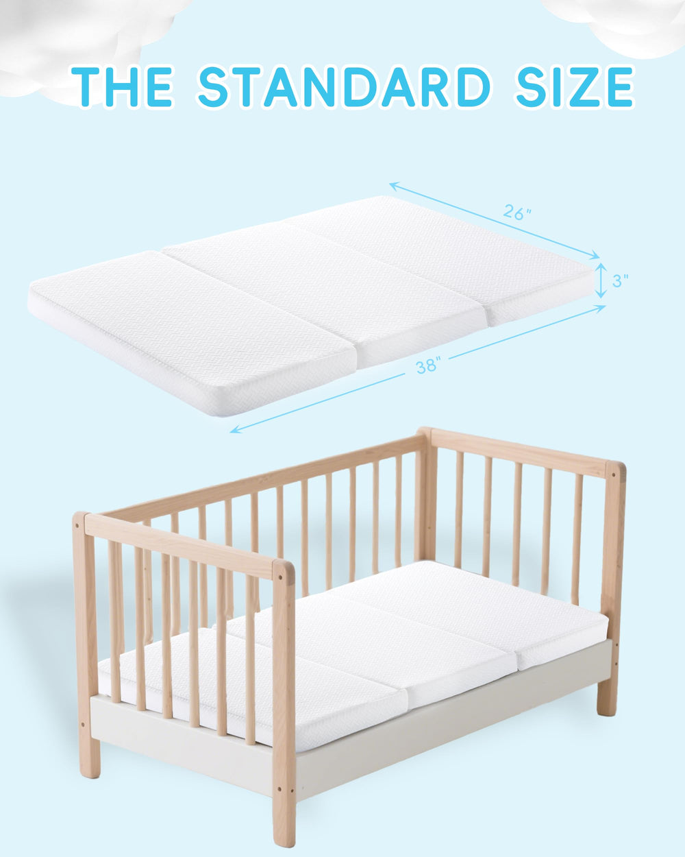 ZNUZDRK Pack and Play Mattress 38x26 tri-fold open for cozy playtime naps