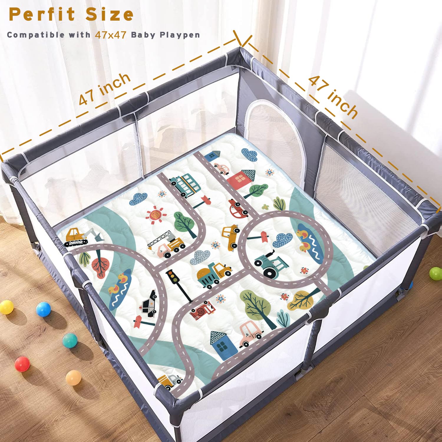 ZNVYPPD Baby Play Mat back-non-slip-dots keeps it stable on tile or wood floors.