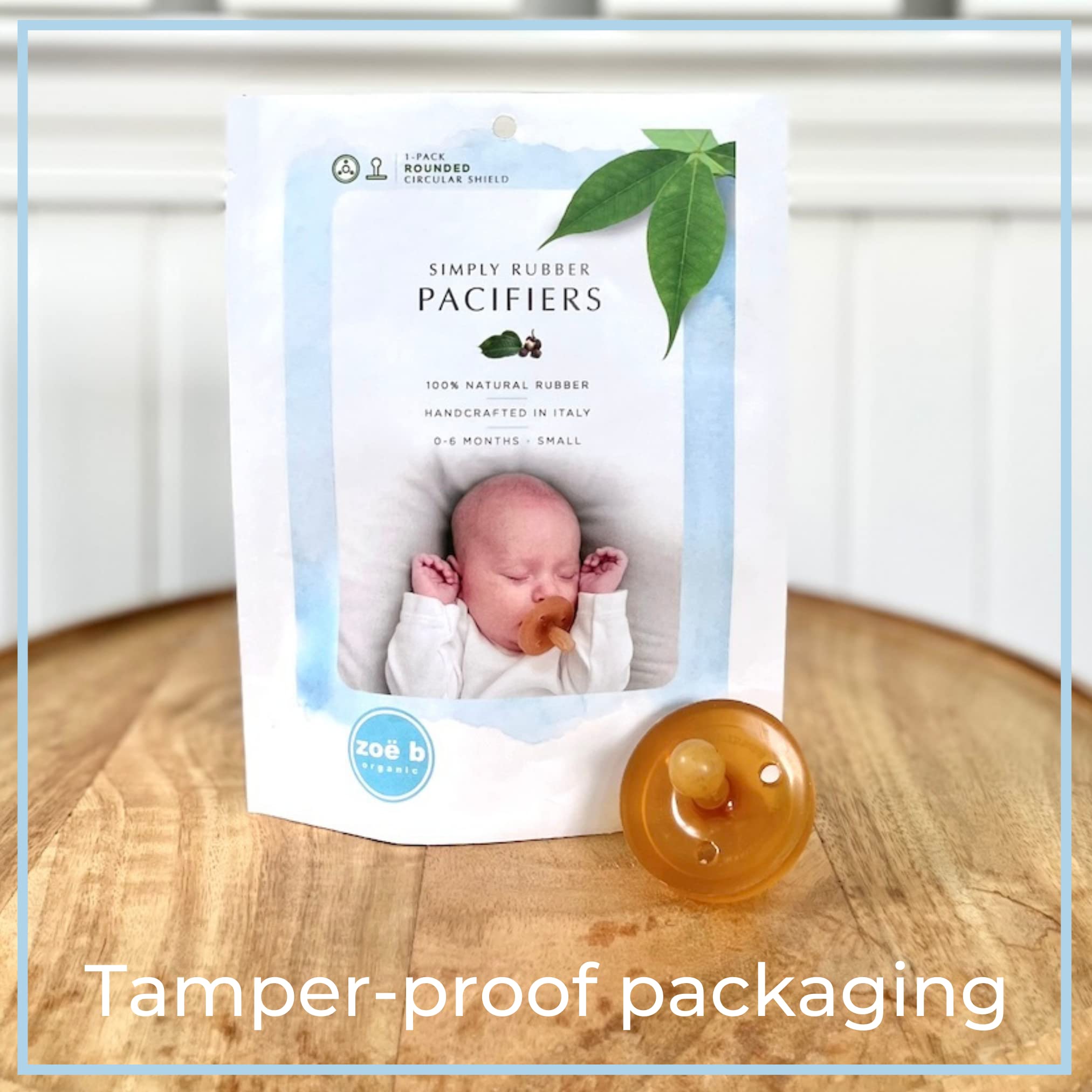 Zoë b Organic handcrafted in Italy pacifier showcases artisanal craftsmanship.