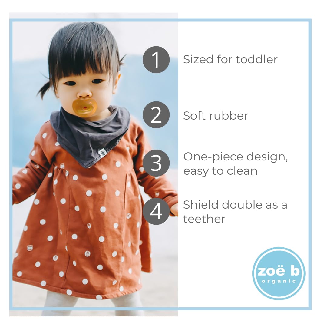 Zoë b Organic Simply Rubber Pacifier large orthodontic nipple close-up; teething-friendly.