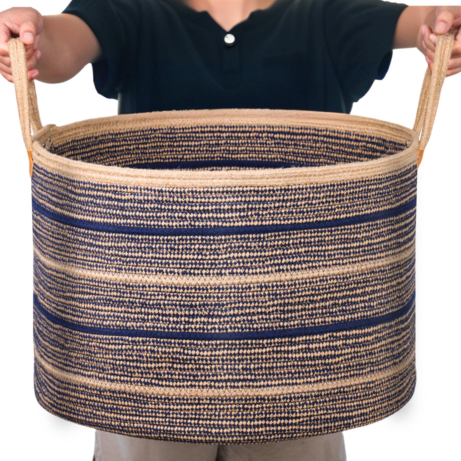 ZOES HOMEWARE sapphire blue basket folded for space-saving storage.