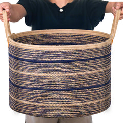 ZOES HOMEWARE sapphire blue basket folded for space-saving storage.