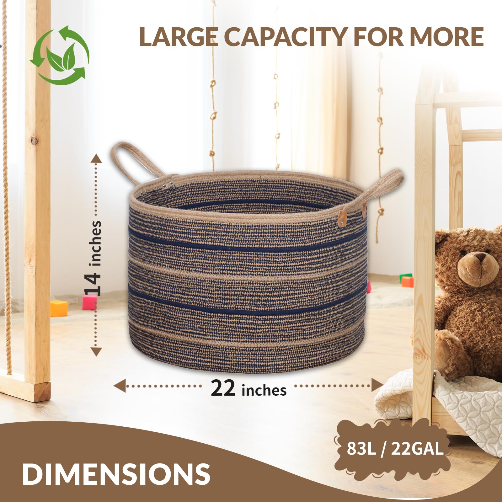 ZOES HOMEWARE sapphire blue basket full load demonstrates versatile storage capacity.