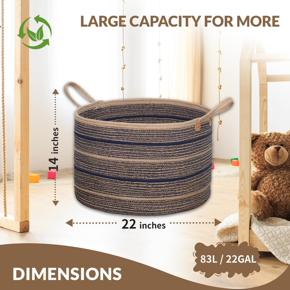 ZOES HOMEWARE sapphire blue basket full load demonstrates versatile storage capacity.