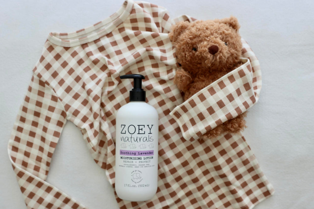 Zoey Naturals lavender lotion nighttime routine image suggests calming bedtime skincare.