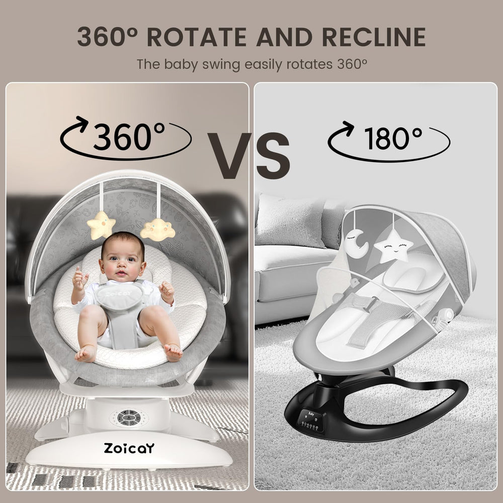 Zoicay 360° rotating seat lets you soothe from any angle.