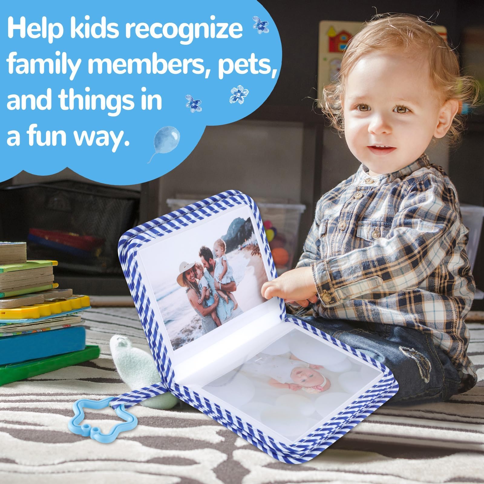 ZOIIWA hanging hooks enable easy nursery display of photos.
