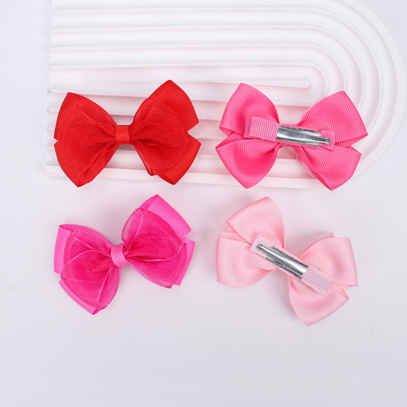 Zolyco Tiny 3-Inch Organza Bow red for party outfit coordination.