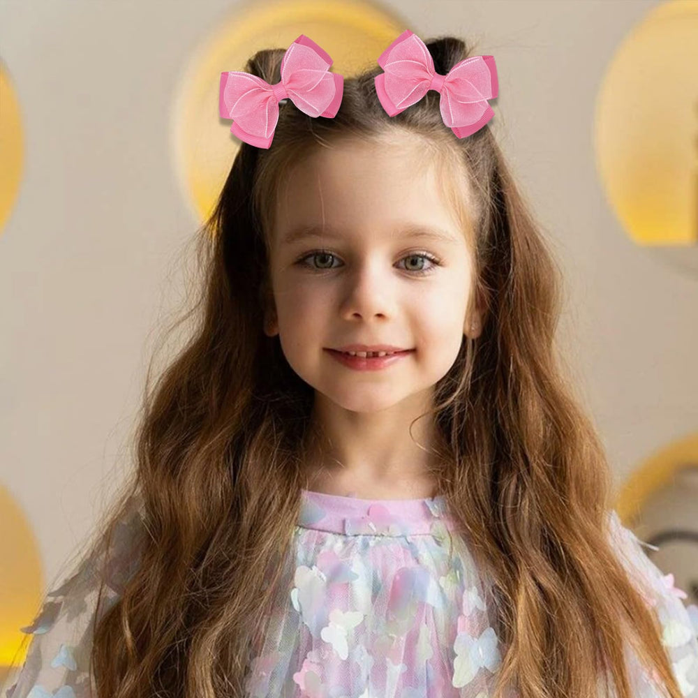 Zolyco Tiny 3-Inch Organza Double Bow Clip for bangs, gentle hold