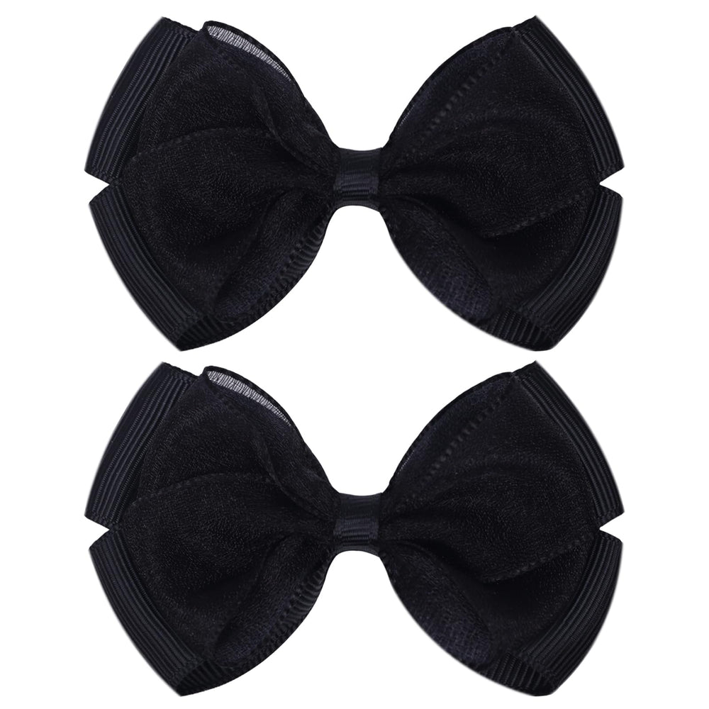 Zolyco Tiny 3-Inch organza bow clip in black for gentle baby hairstyles.
