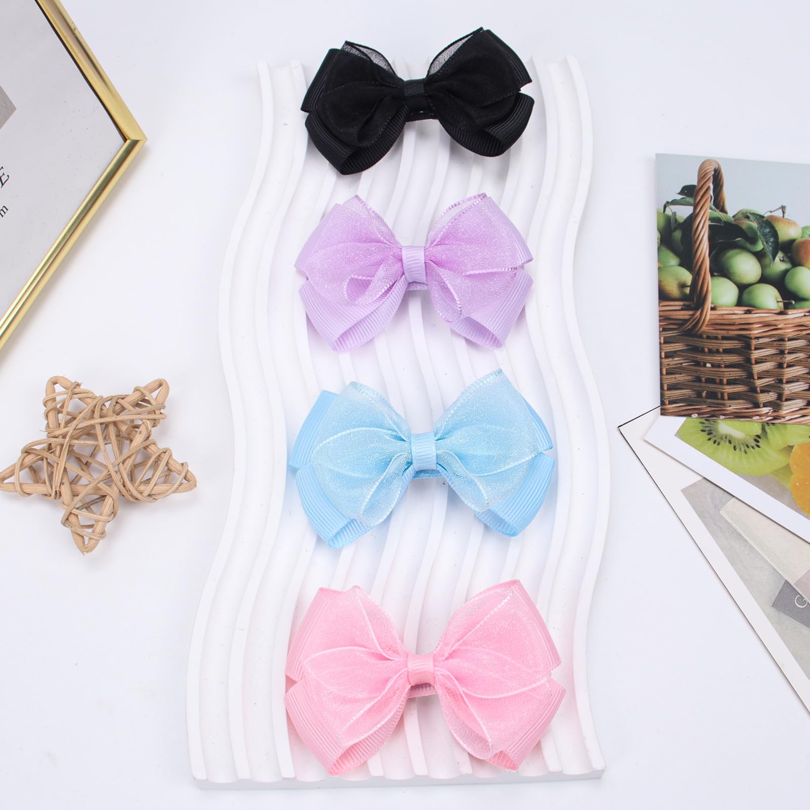 Zolyco 3-Inch organza bow clip set of 2 provides versatile styling options.