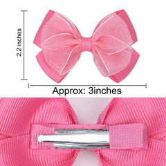 Zolyco Tiny 3-Inch Organza Double Bow Clip for ponytails, secure grip