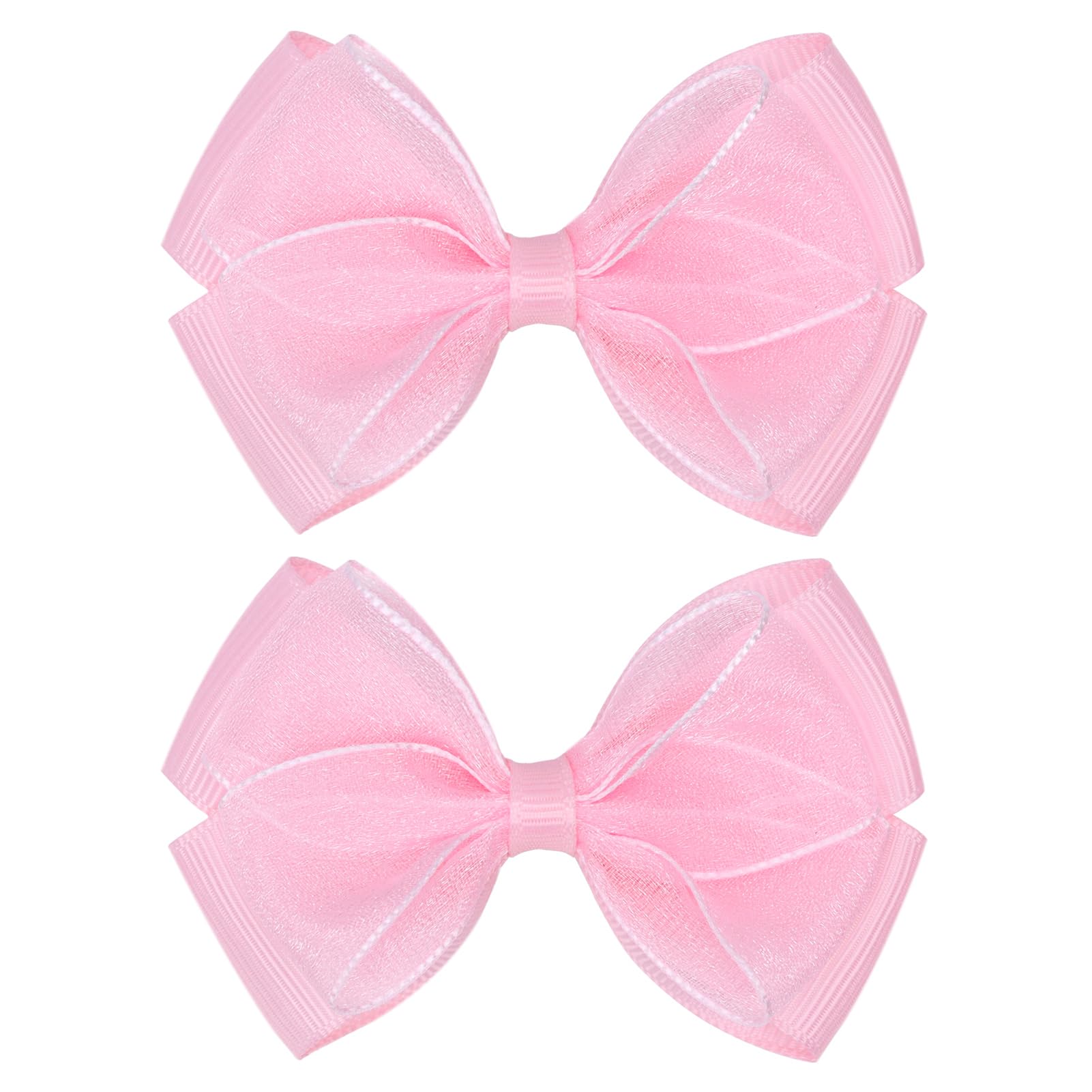 Zolyco Tiny 3-Inch Organza Glitter Bow light pink close-up, gentle on hair.