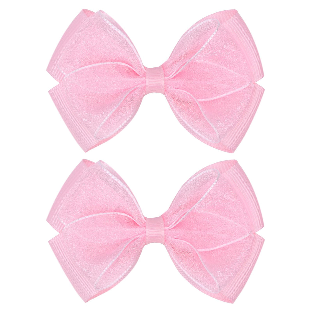 Zolyco Tiny 3-Inch Organza Glitter Bow light pink close-up, gentle on hair.