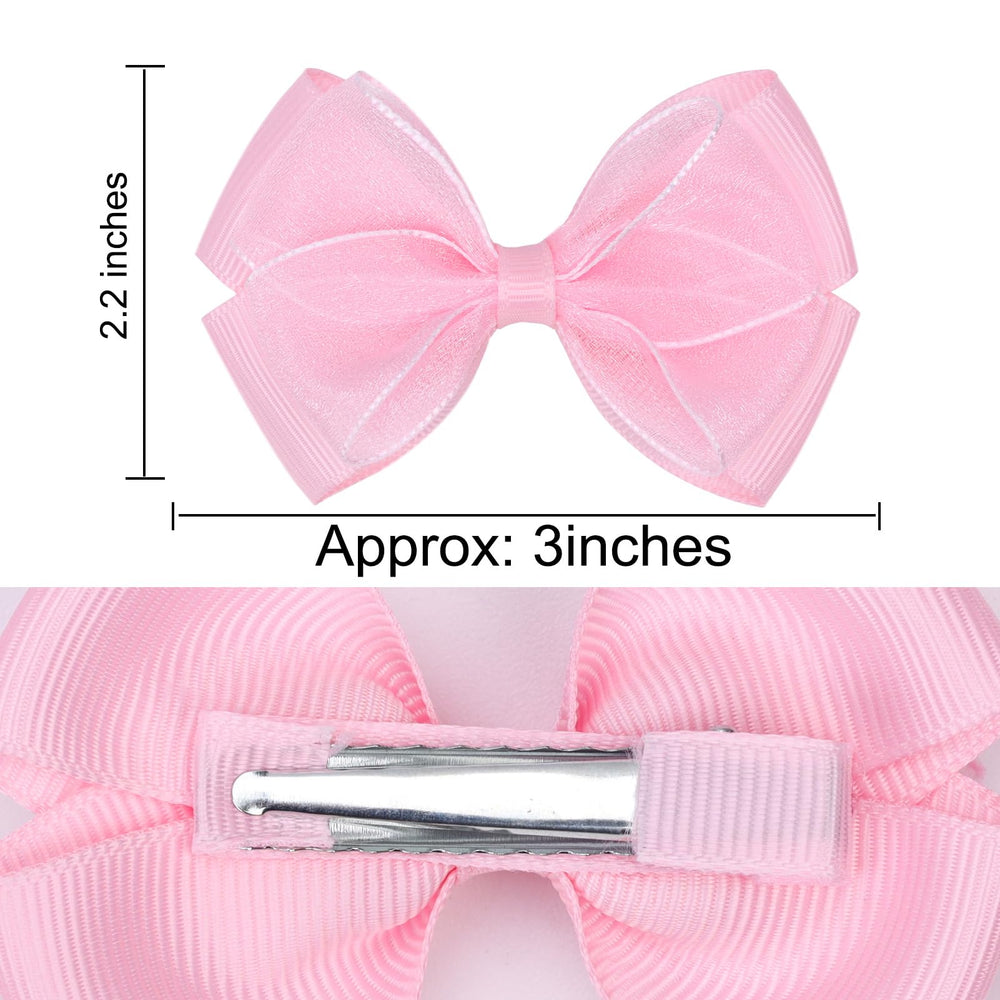 Zolyco Tiny 3-Inch Organza Glitter Bow light pink, two-bow set display.