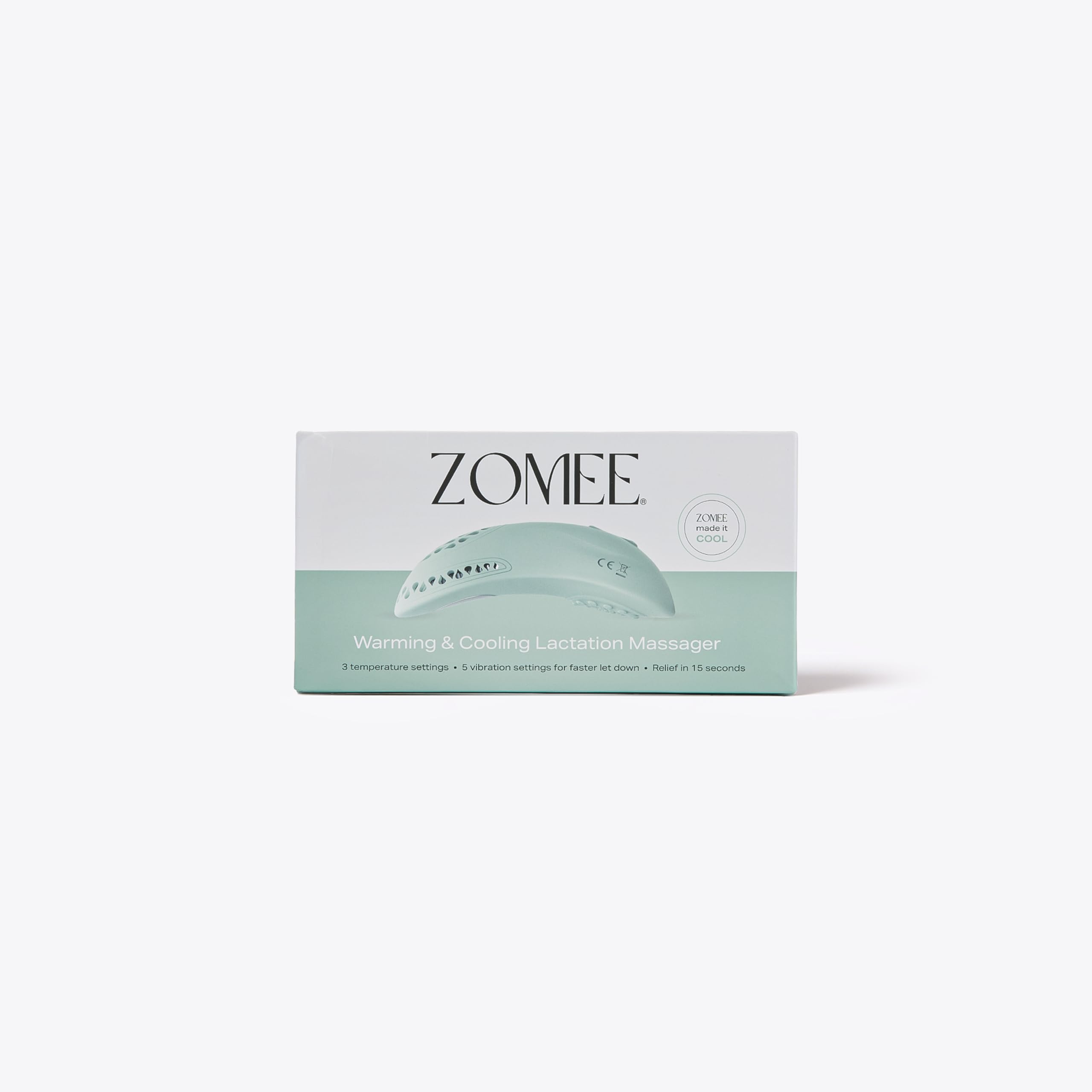 Zomee ergonomic design fits securely in nursing bras for discreet, comfortable use.