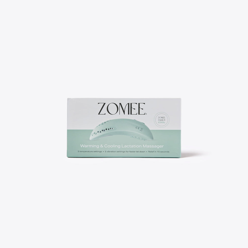 Zomee ergonomic design fits securely in nursing bras for discreet, comfortable use.