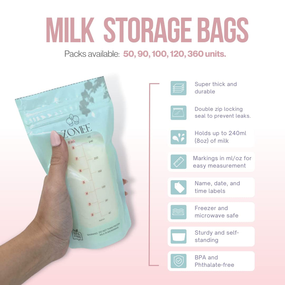 Zomee bags store flat or upright for flexible fridge organization.