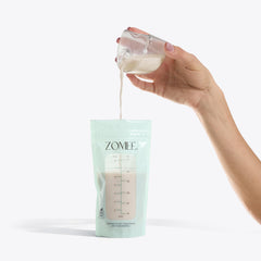 Zomee bag with self-standing base allows mess-free filling.