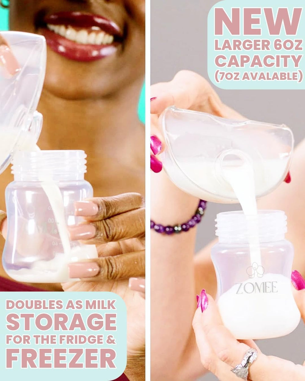 Zomee bottle with compatible design fits most standard pumps for versatile use.