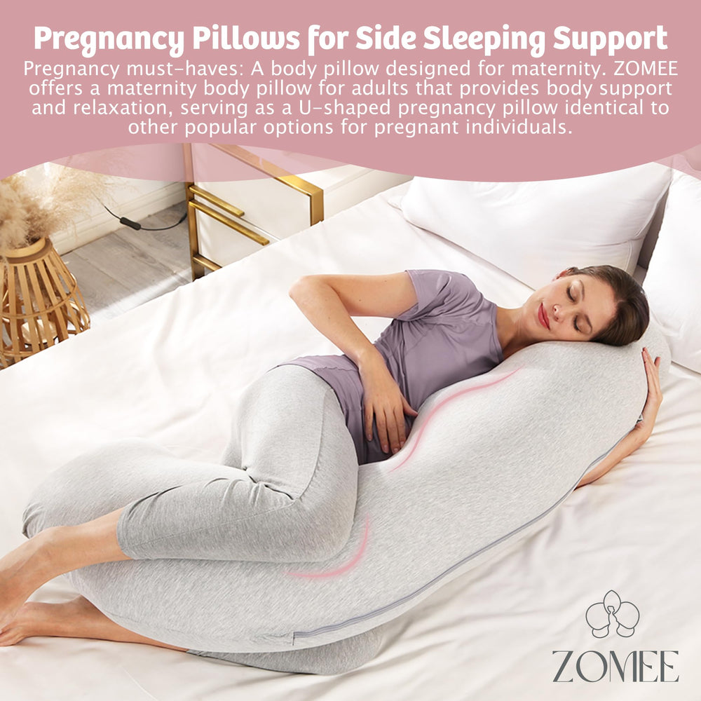 Zomee Comfort Pillow side-sleep setup demonstrates space-saving design.