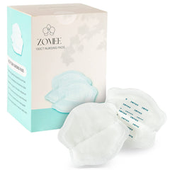 Zomee disposable breast pads packaging showing on-the-go portability