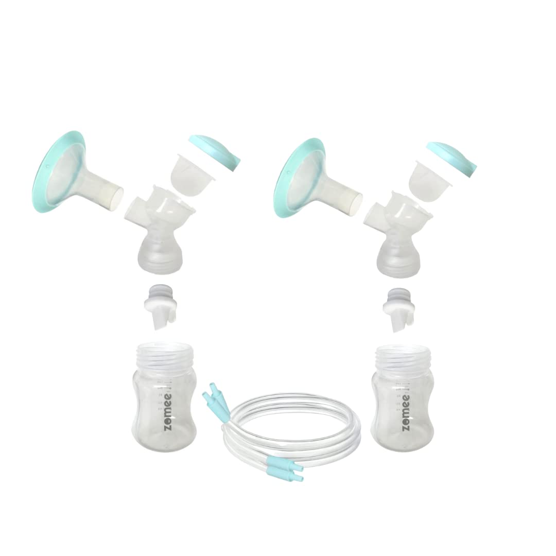 Zomee double breast shield kit full components for easy, hygienic pumping setup.