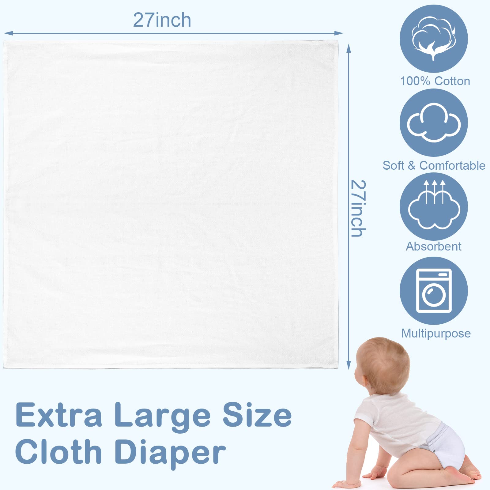 Zomiboo reusable baby cloth diapers 27x27 offer full wrap for mess-friendly days