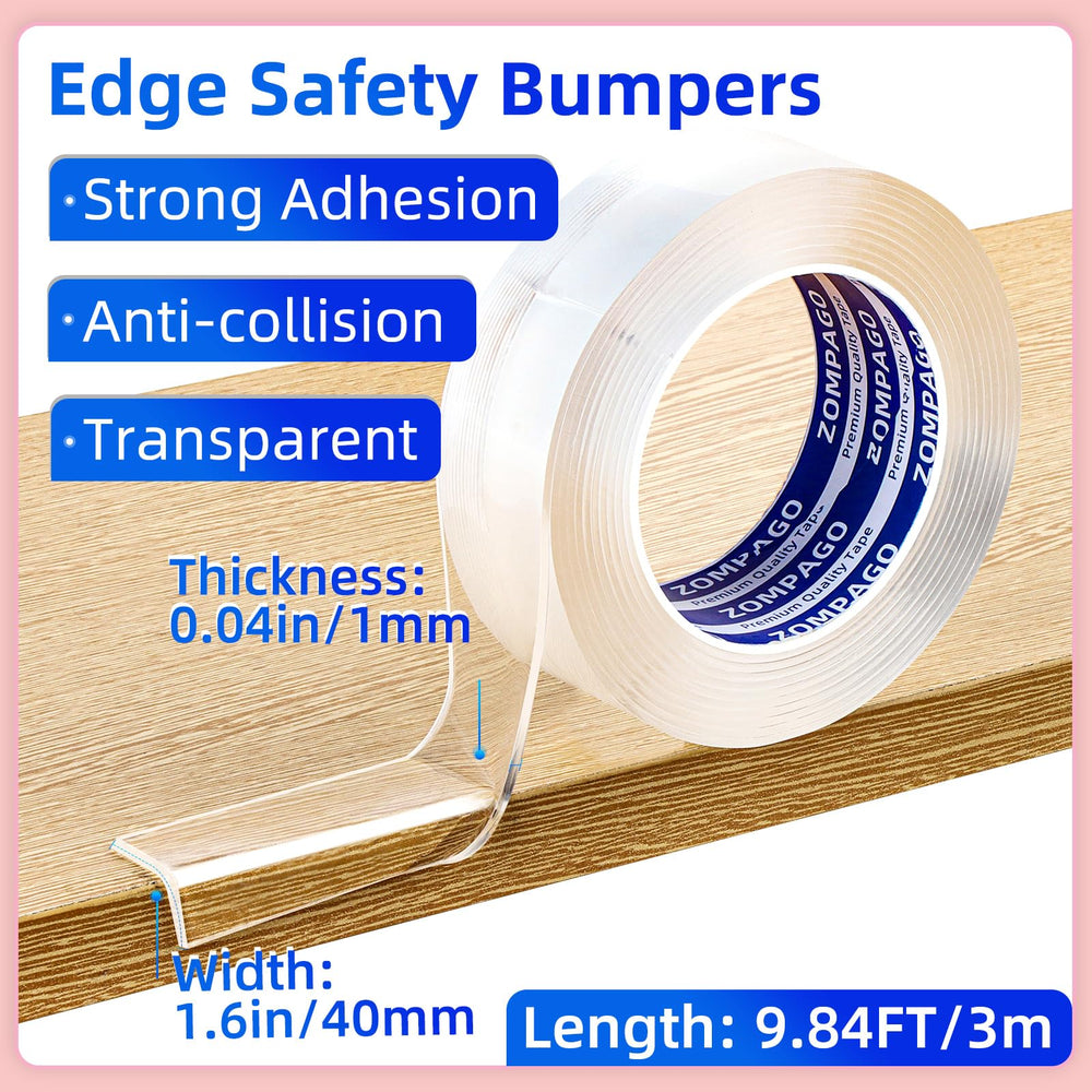 ZOMPAGO clear soft corner protectors strip adhesive-back demonstrates strong hold with easy installation.