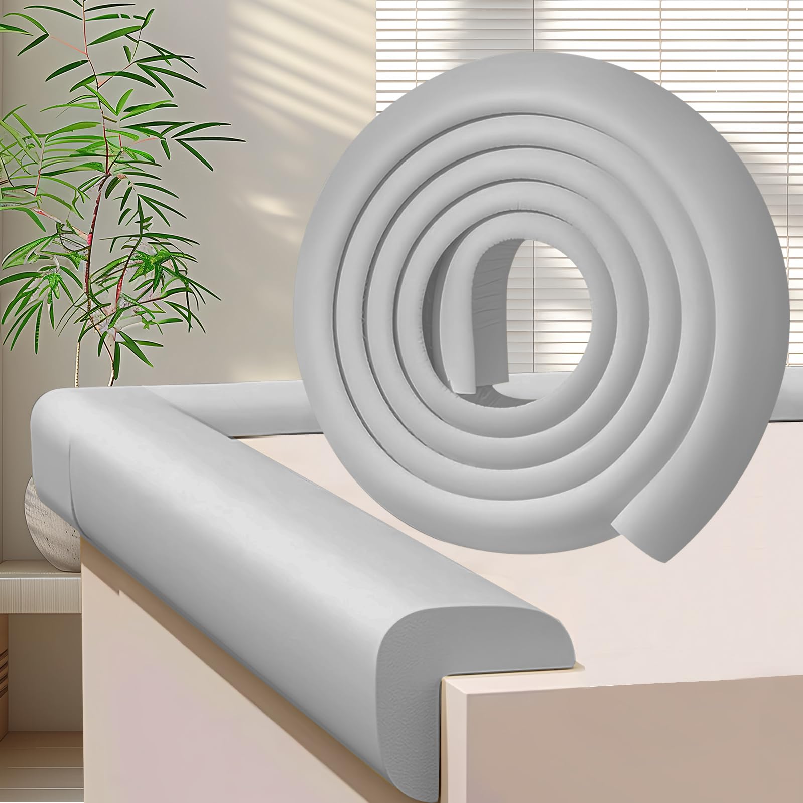 ZOMPAGO corner protector roll grey closeup shows durable NBR foam for safe furniture edges.