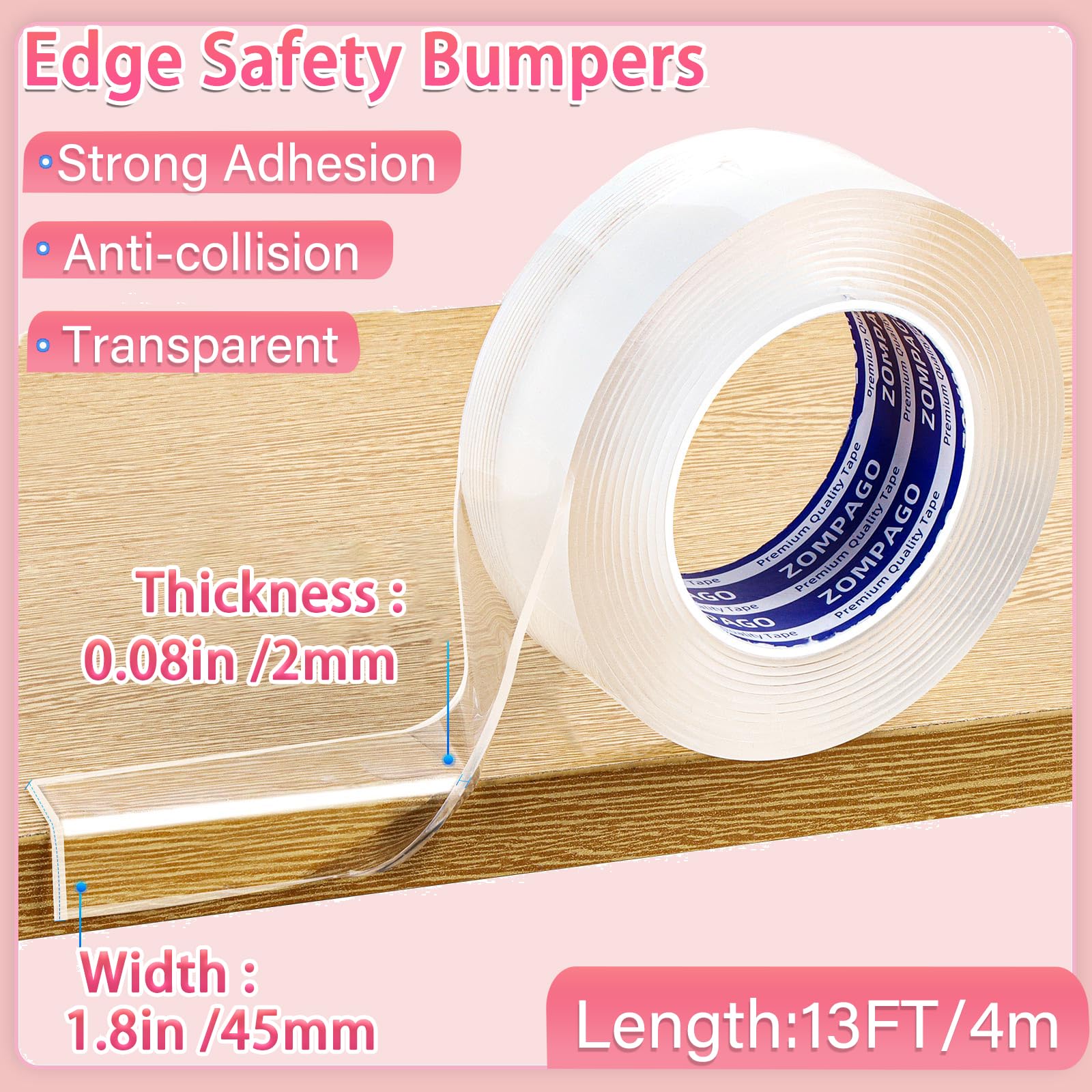 ZOMPAGO edge protector shows strong adhesive backing for secure placement.