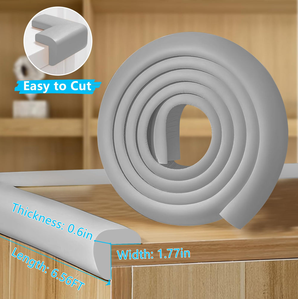 ZOMPAGO L-shape corner guard white on wood demonstrates seamless protection for sharp edges.