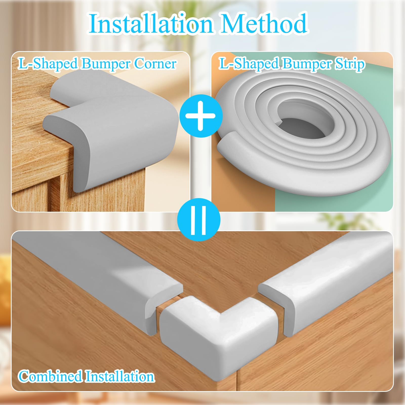 ZOMPAGO stylish white corner guard complements dark wood furniture while guarding corners.