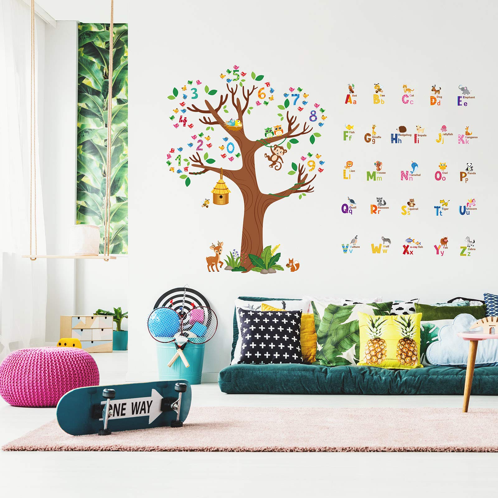 Zonon birds and tree design decorates playrooms with charming, educational visuals.