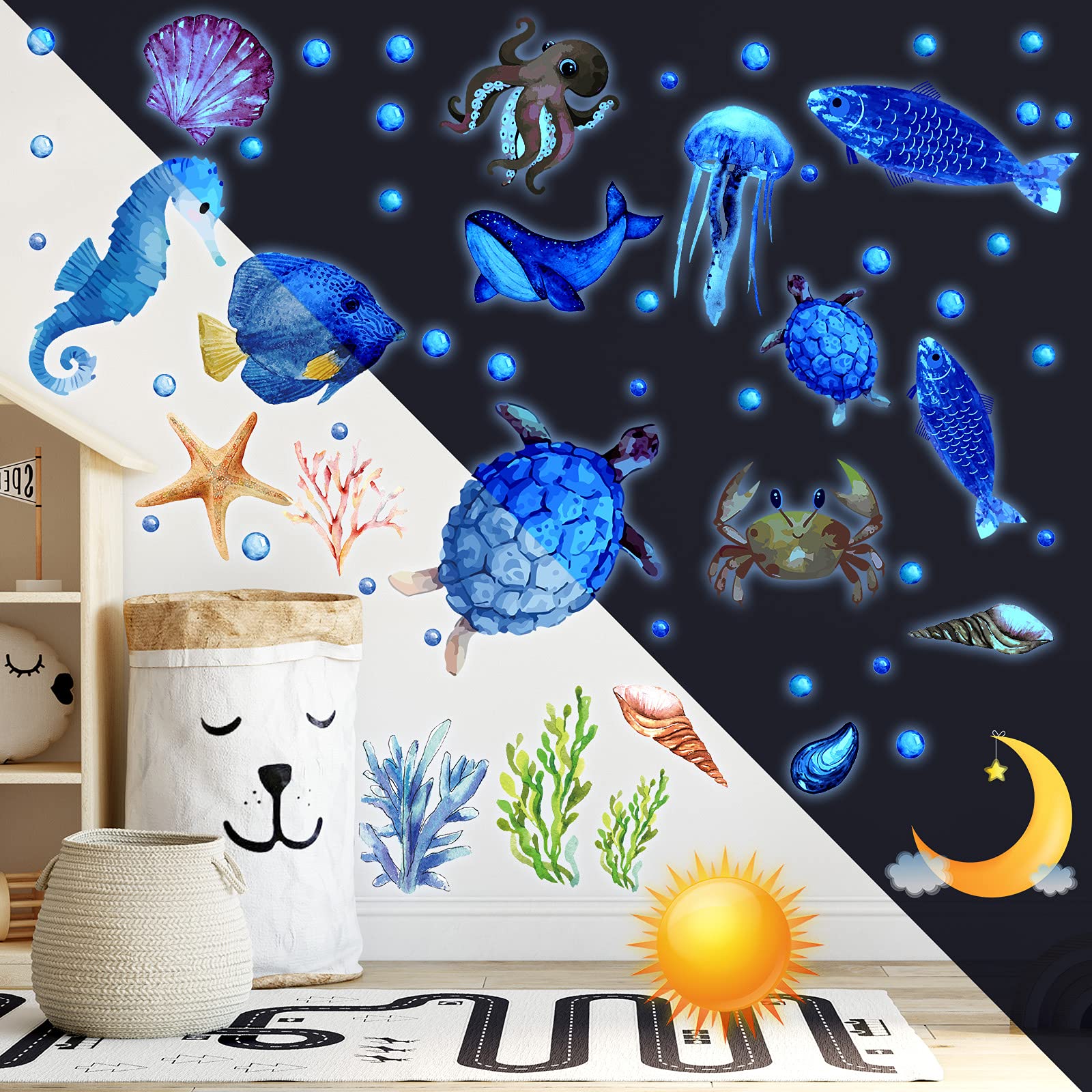 Zonon glow-ocean-stickers seaweed and coral create immersive undersea vibes for imagination.