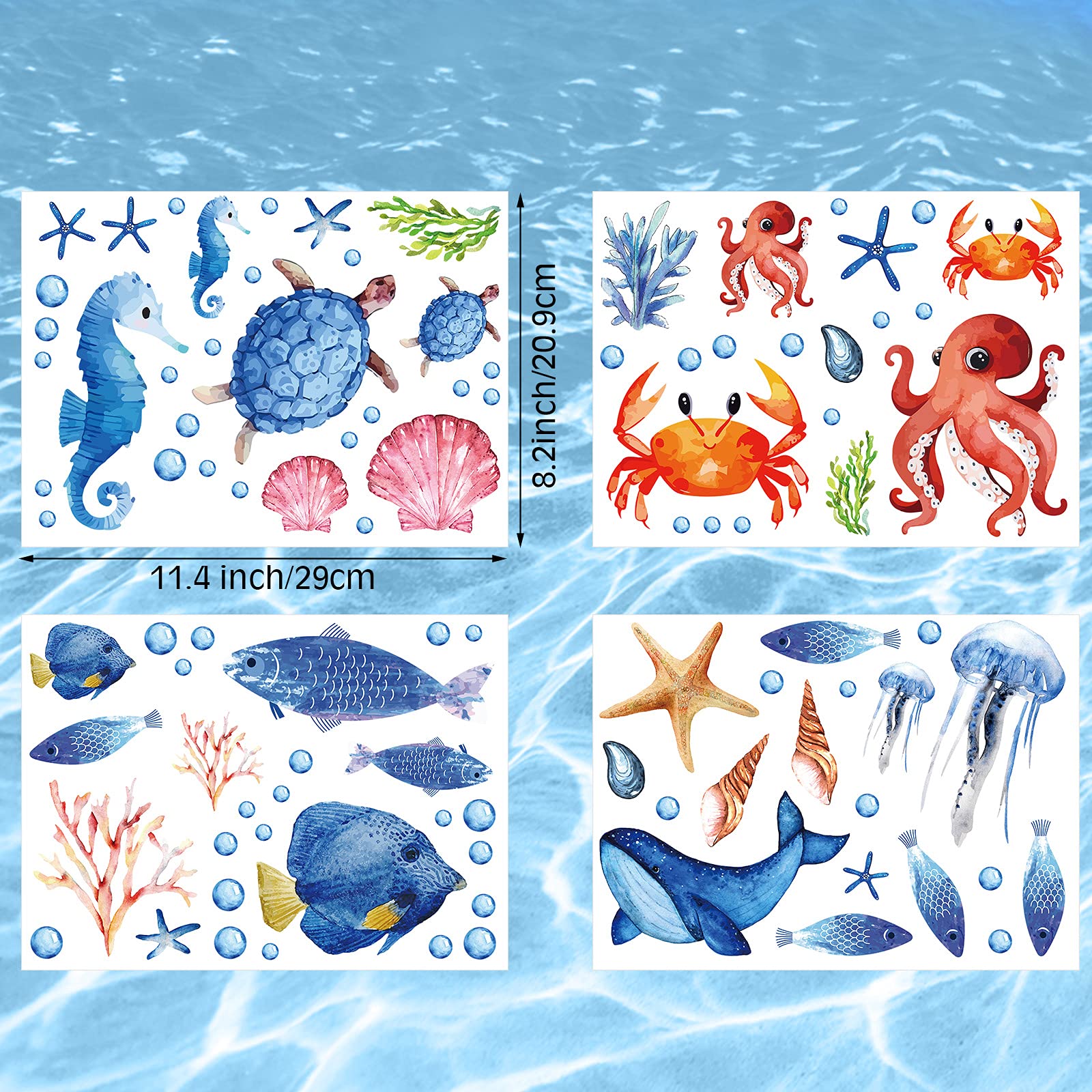 Zonon glow-ocean-stickers stingrays and octopus glow blue, enhancing kids' room atmosphere.