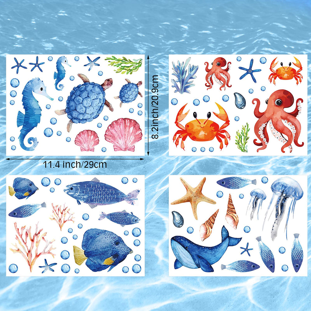 Zonon glow-ocean-stickers stingrays and octopus glow blue, enhancing kids' room atmosphere.
