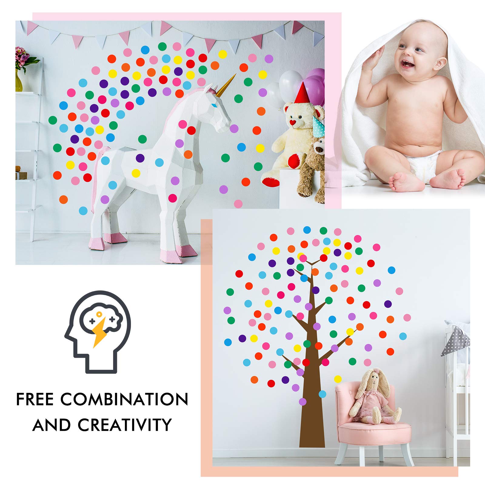 Zonon multi-color dot decals customize desks, laptops, and furniture accents.
